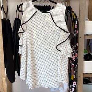 Polka Dot Cold Shoulder Ruffle Blouse 1X